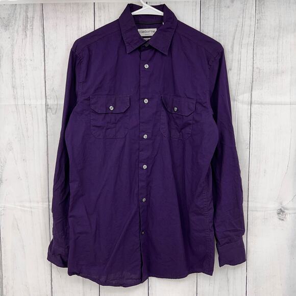 Claiborne SMALL Purple Slim Fit Stretch Button Up Dress Shirt Roll Tab Sleeve - Picture 1 of 9